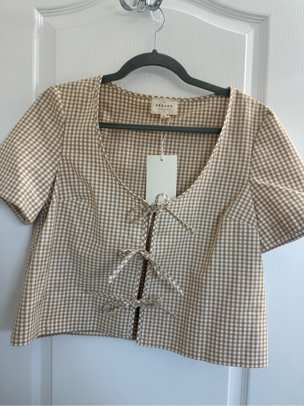 Sezane Kairo Shirt - Dark Beige and Ecru Gingham - FR38/UK10/US6